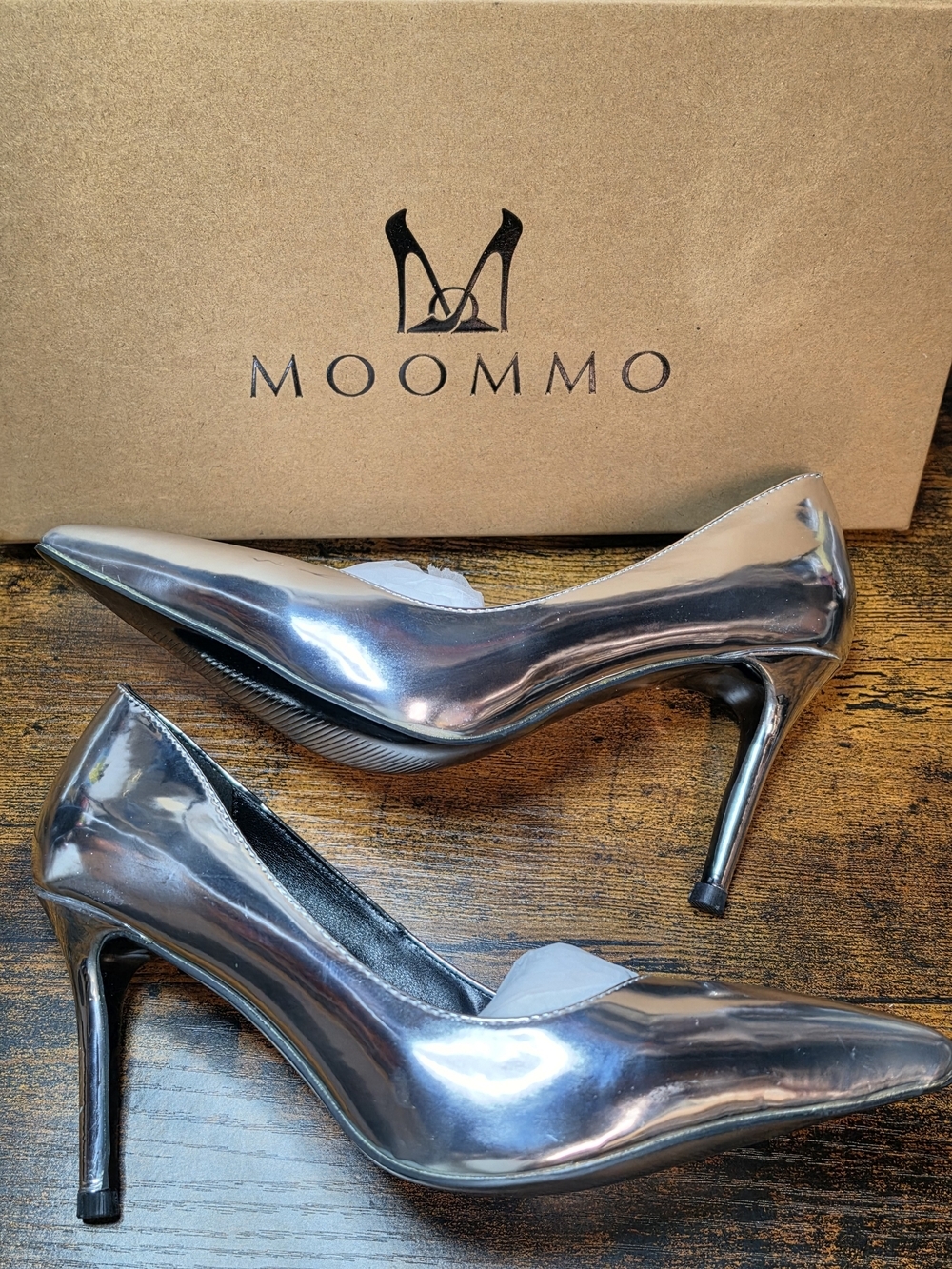 Silver Metallic Pointed Toe Stiletto Pumps - Picture 3 of 6